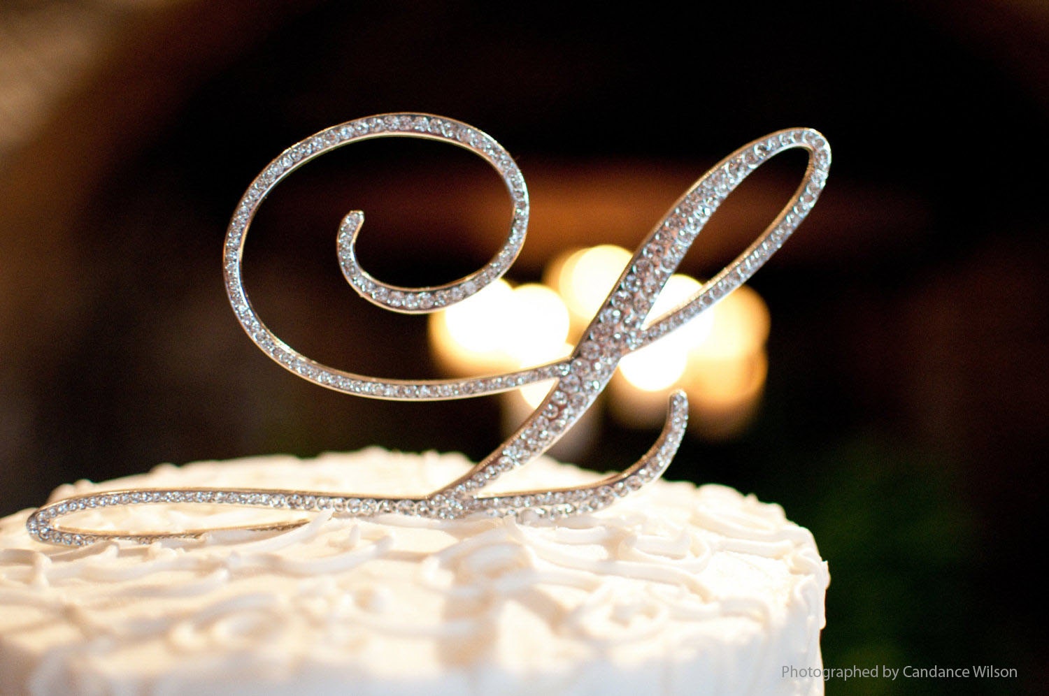 A-Z initial Wedding Cake Toppers in Elegant Script Letter Style with the Fine Set-In Rhinestones