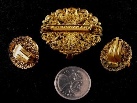 Superb Baroque Coral Rhinestone Set Brooch Earrings Demi Parure Sale 50.00