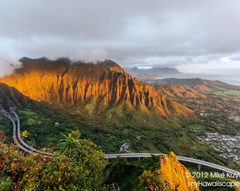 Aerial View of the Ko'olau Mountains at Dawn in Kaneohe Hawaii