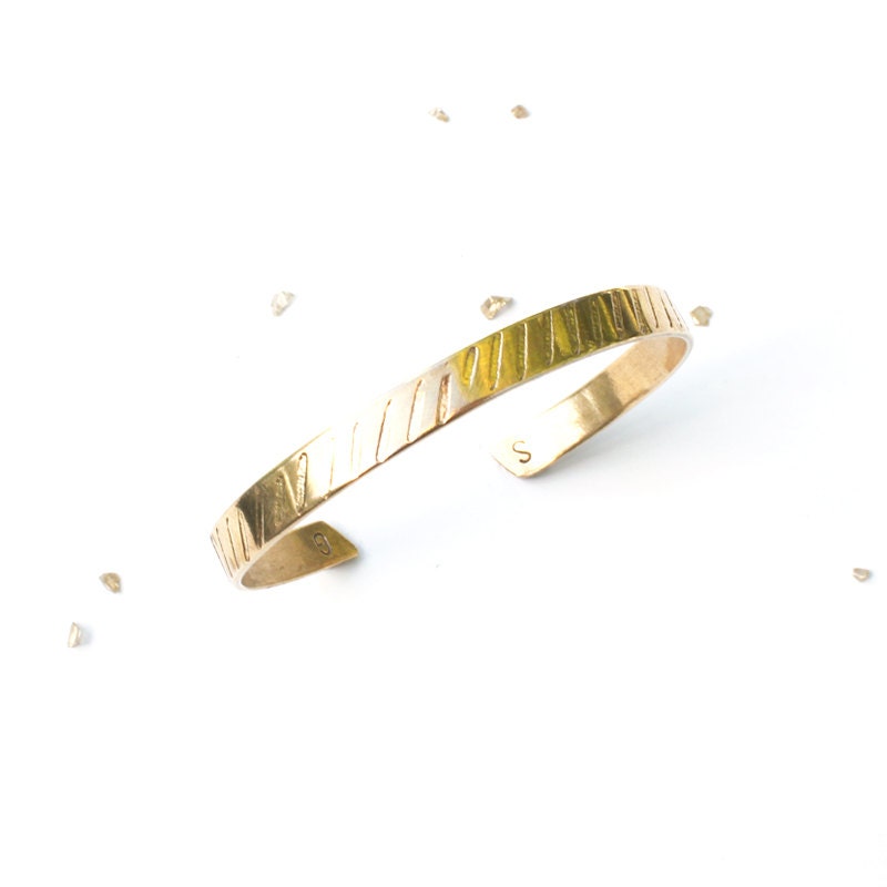 Minimalist Geometric Gold Cuff Bracelet / modern tribal stacking bracelet / thin cuff bangle / hammered line design / gift for her