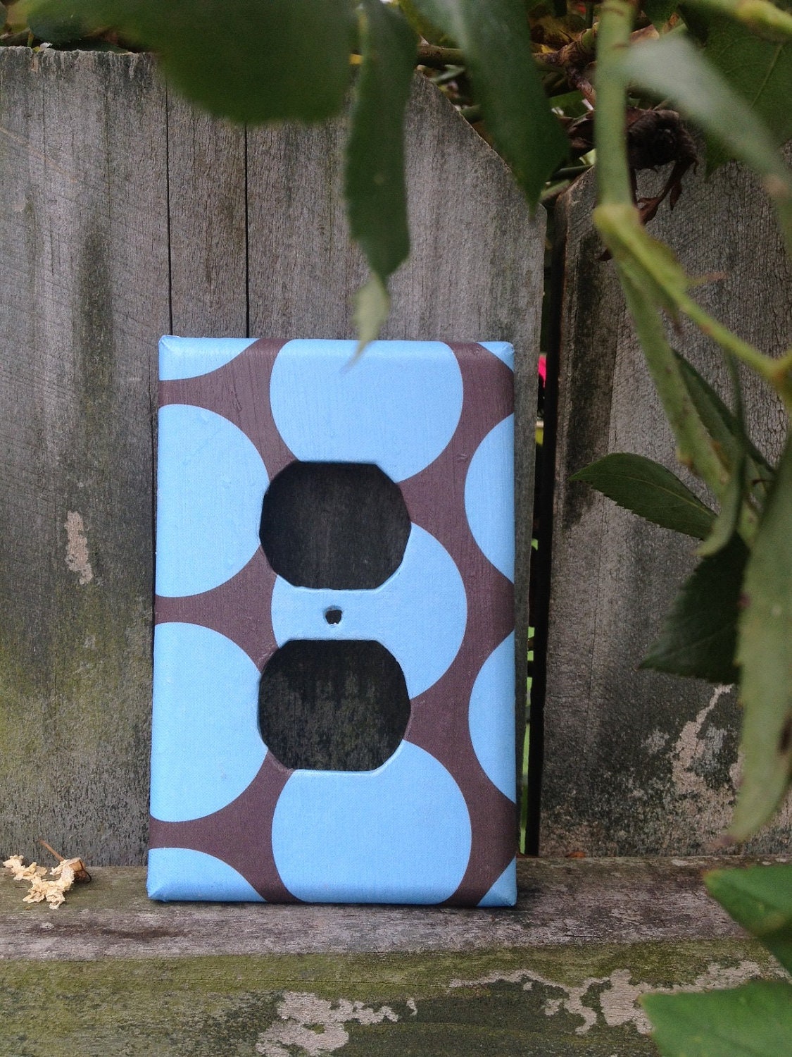 Handmade Custom Blue Brown Polka Dot Decorative Accent Outlet Cover / Switch plate for Bedroom Bathroom Living Room Kitchen
