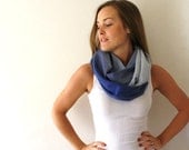 Up-cycled Blue Circle Scarf - Blue and White - Winter Fashion  - Loop Scarf - TheSilkMoon