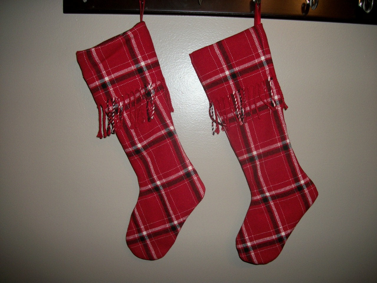 A pair of upcycled Traditional Christmas stockings