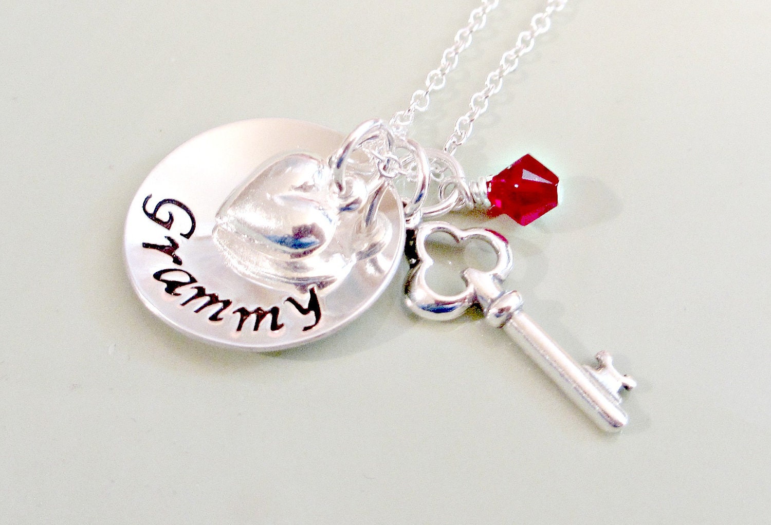 Buy birthstone jewelry for grandmothers - Custom Grandmother Necklace - Key to My Heart Personalized Necklace -  Hand Stamped Birthstone Jewelry - Sterling Silver