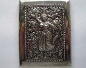 Antique 900 Silver Repousse Asian Dancer cigarette case Bounthan 1900's Oriental Art Ethnic Goddess