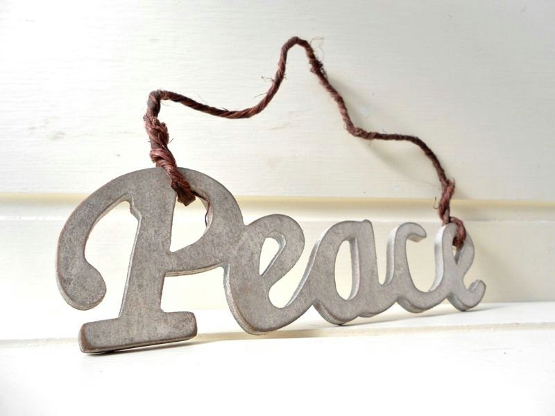 Wood Word Art Peace Sign Hand Painted White