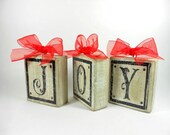 Joy Christmas Ornament Hand Painted Wood Blocks