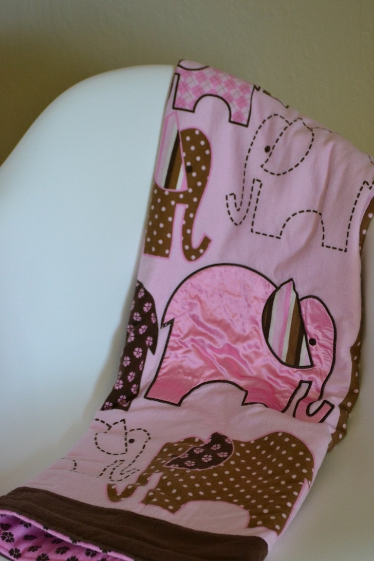 Sensory Baby Blanket / Playmat - Pink ELLIE the ELEPHANT - cotton flannel - 3D panel - toy attachment - tummy time