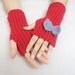 Hand knitting gloves, Red fingerless gloves with bow grey,  new fashion, women accessories. Handmade gifts, holiday gifts, miitten, warm