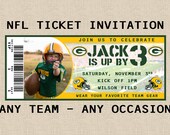 LARGE 3.25"x8" - NFL Ticket Invitation - ANY Team - Any Occasion - 8"x10" jpeg or 8.5"x11" pdf