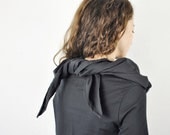 fashion, black shirt, modifiable longsleeve with draped shawl, cowl neck, fine cotton