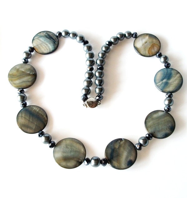Midnight Titanium MOP Necklace- Silver/Grey/Blue/Holiday Shopping/Gifts Under 35/OOAK/Woman's Jewelry