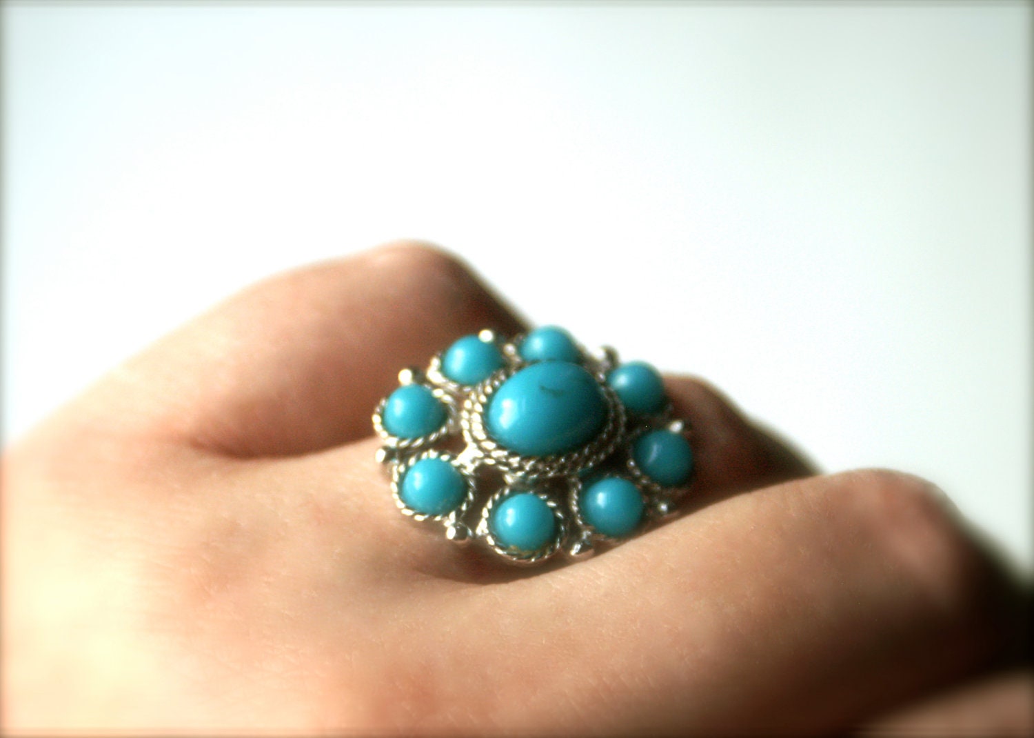 Faux Turquoise and Silvertone Vintage Ring by Sarah Coventry