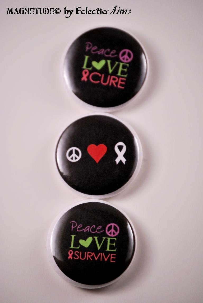 Peace Love Cure, Survivor Ribbon Button- Pinback or Topper