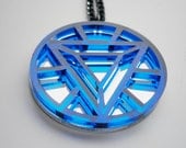 Sale 30% - Iron Man Necklace -Heart Arc Reactor -  Laser Cut Transparent Blue  Acrylic  and Mirror Plastic