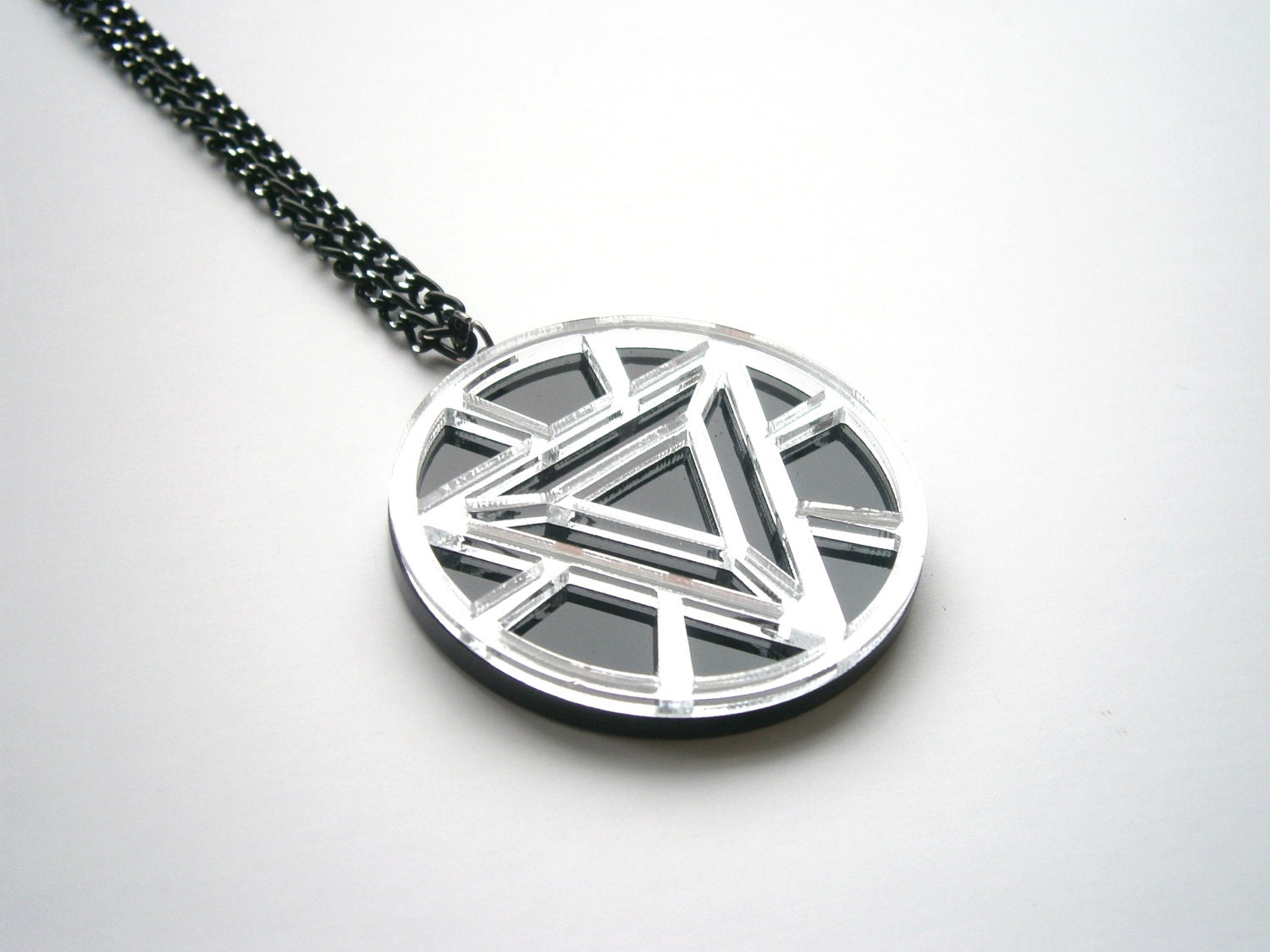 Iron Man Necklace -Heart Arc Reactor - Sale 30% -  Laser Cut From Black  Acrylic  and Mirror Plastic