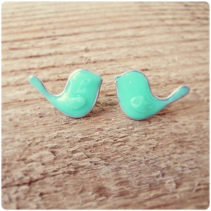 Bird Jewelry - Little Mint Birds Earrings -post earrings