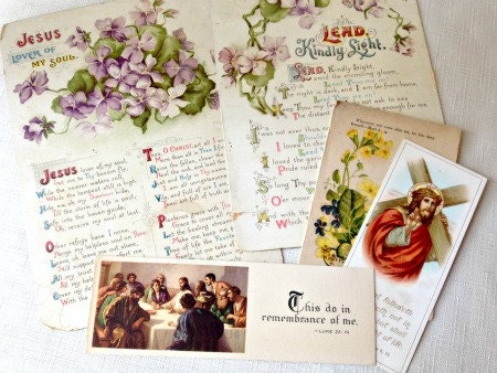 Antique Paper Ephemera Christian Spiritual Greeting Cards Violets
