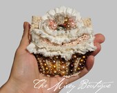 Brooch Cake Luxe, Bride, Brides Maid, Attendant Gift, 100% Hand Made. Silk, pearl and bohemian glass accents. Wedding and Bridal Jewelry.