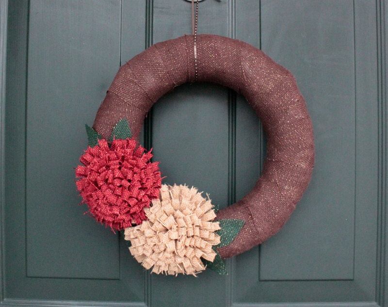 Rustic Wreath with Sparkle Burlap & Flowers, Burlap Wreath