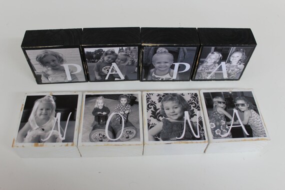 Buy unique gifts - WOOD PHOTO BLOCKS Personalized Unique Gifts for Nana, Papa, Grandparents, Grandpa, Grandma, Nona, Mimi, MeMe Set of 4 Blocks