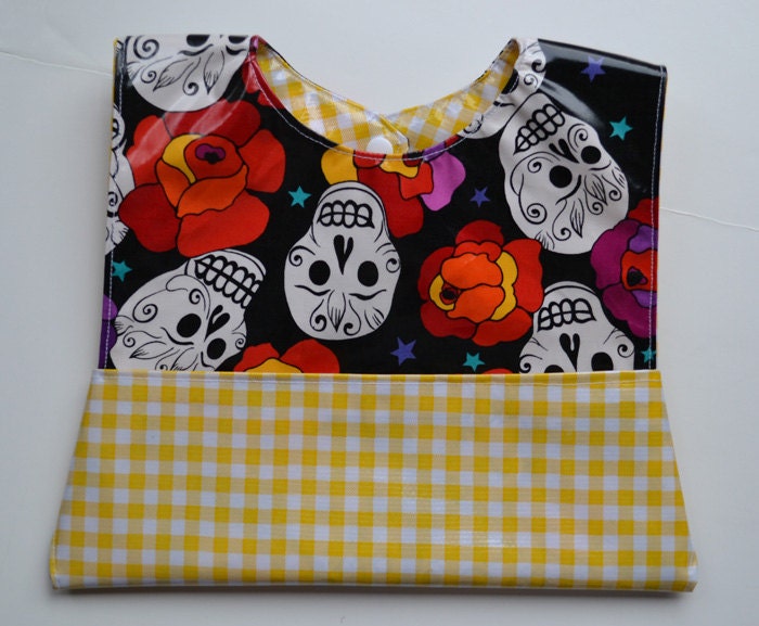 Wipeable Pocket Bib - Yellow Sugar Skulls