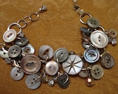 Vintage Grey Button Charm Bracelet