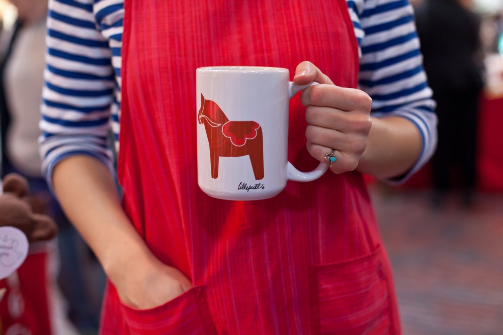 Red Dala Horses and Hearts Printed Mug