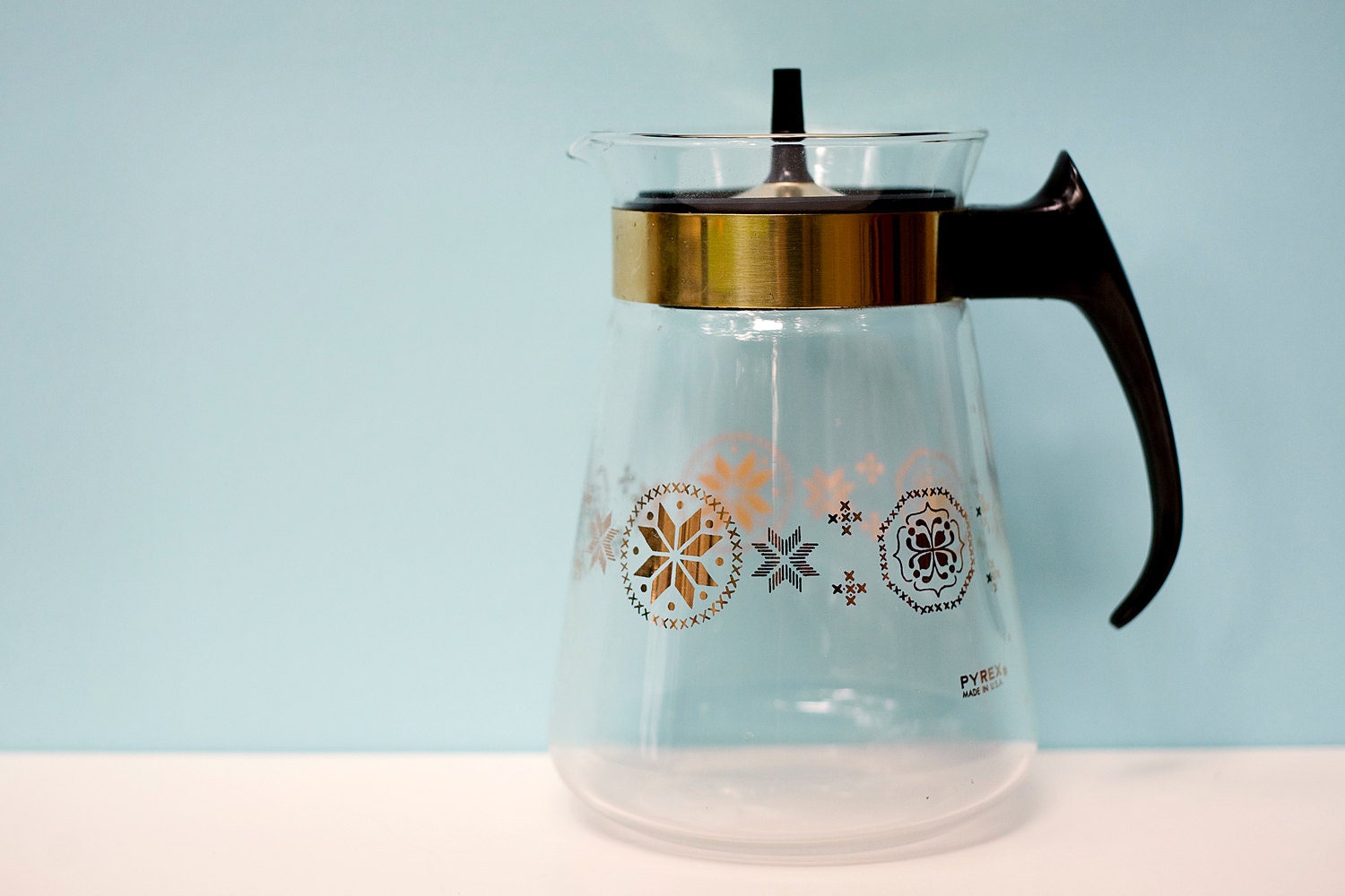 Vintage Pyrex Glass Coffee or Tea Carafe, Town and Country Pattern