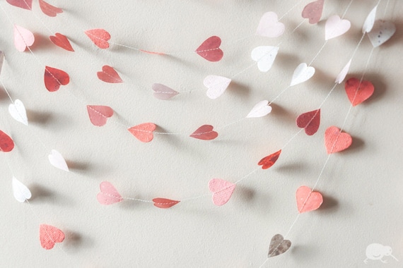 Valentine Garland, Paper Garland, 100% RECYCLED HANDMADE PAPER, Baby shower, Girl, Shades of Pink Heart Bunting