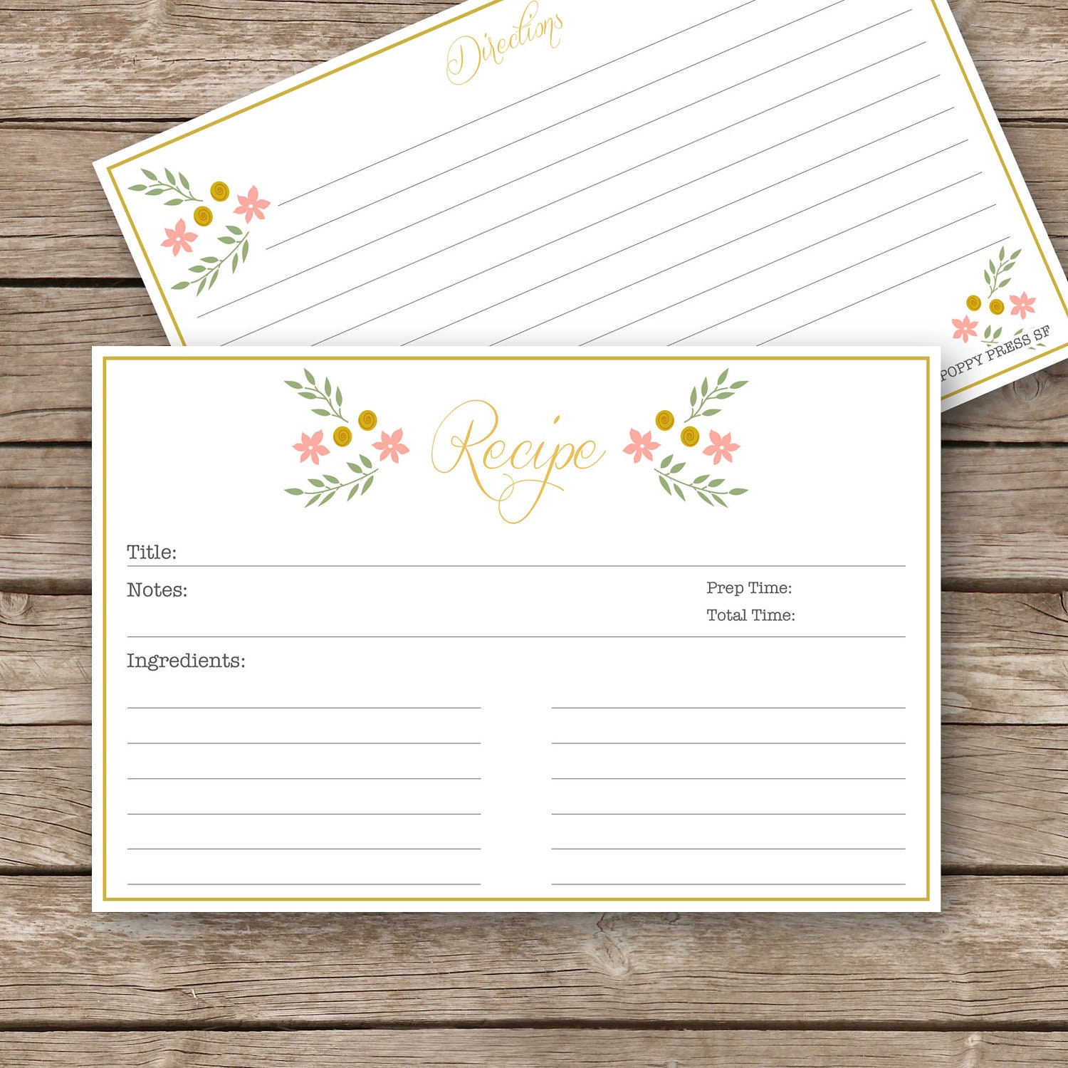 Set of 12 Recipe Cards - 4x6 - Vintage Floral