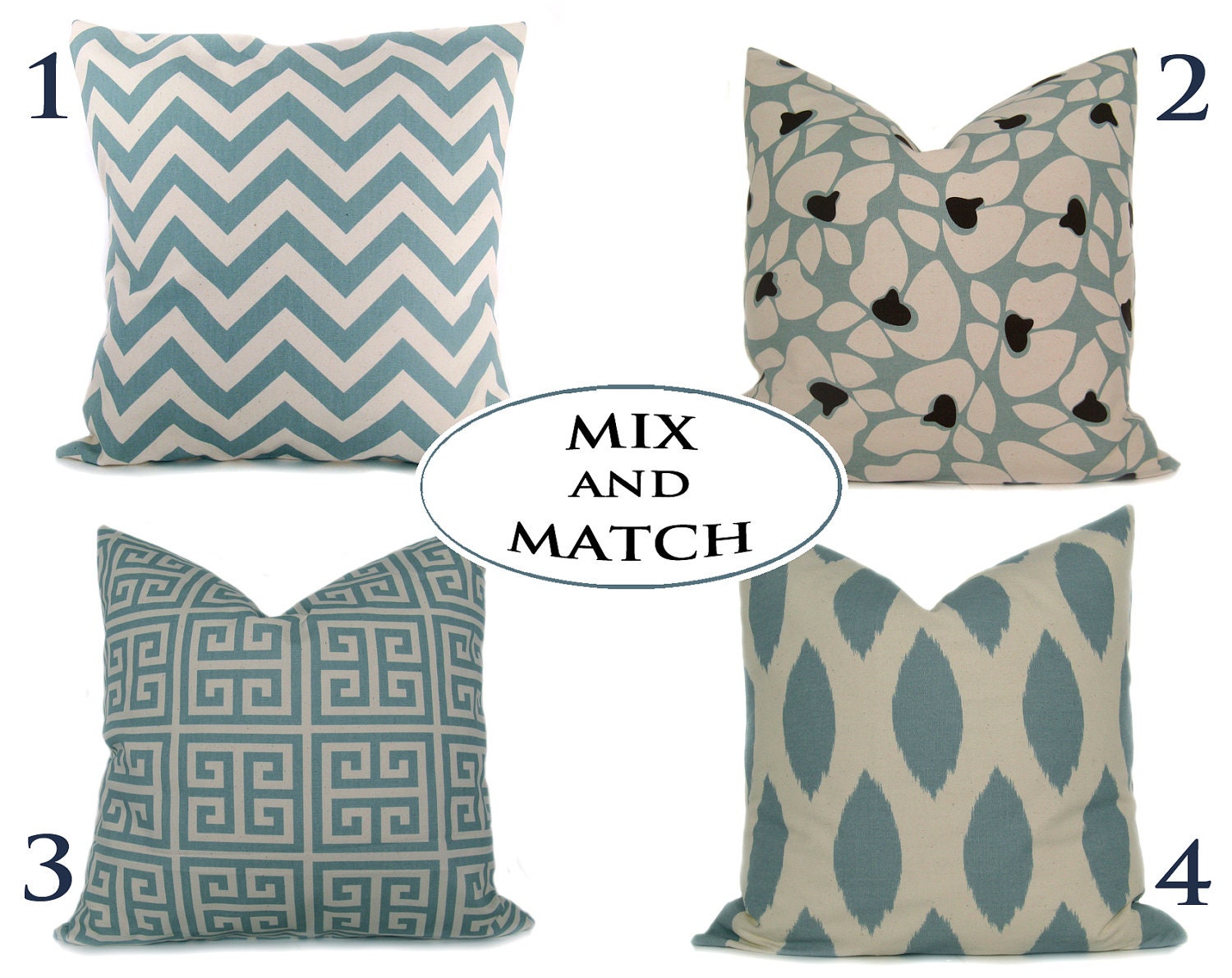 Decorative Throw Pillows Blue Set of TWO Pick Your own Combo Light Blue and Natural  Cream 2 16x16 covers