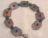 Textured Copper Bracelet With Lapis Stones
