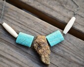 Turquoise and Stone Bull Skull Necklace
