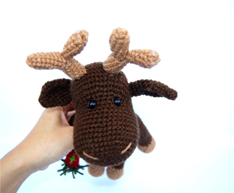 crochet stuffed reindeer,  dark chocolate amigurumi reindeer, christmas or Saint Nicholas gift, plushie animal toy