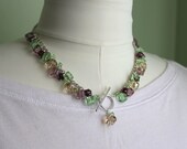 Green Purple Pastel Necklace:Light Amythst,chrysolite,Plum and crystal Swarovski crystal and sterling silver charm Necklace