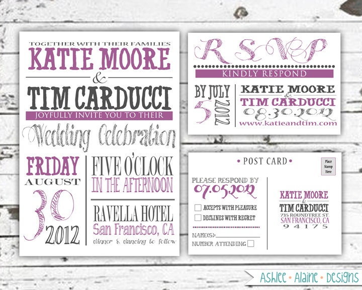 Wedding Invitation and RSVP Postcard - Old Fashioned - Vintage
