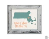 Massachusetts State Art Print - 8x10 Illustration Home Decor Print - Home Is Where The Heart Is
