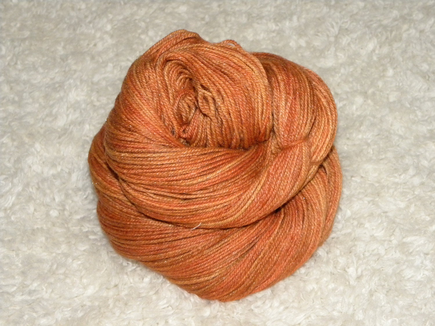 Sparkly Hand dyed yarn, Fingering/Sock weight, Superwash Merino Wool/ Silk/ Nylon/ Silver Poly, 420 yards/100g- 'Pumpkin'