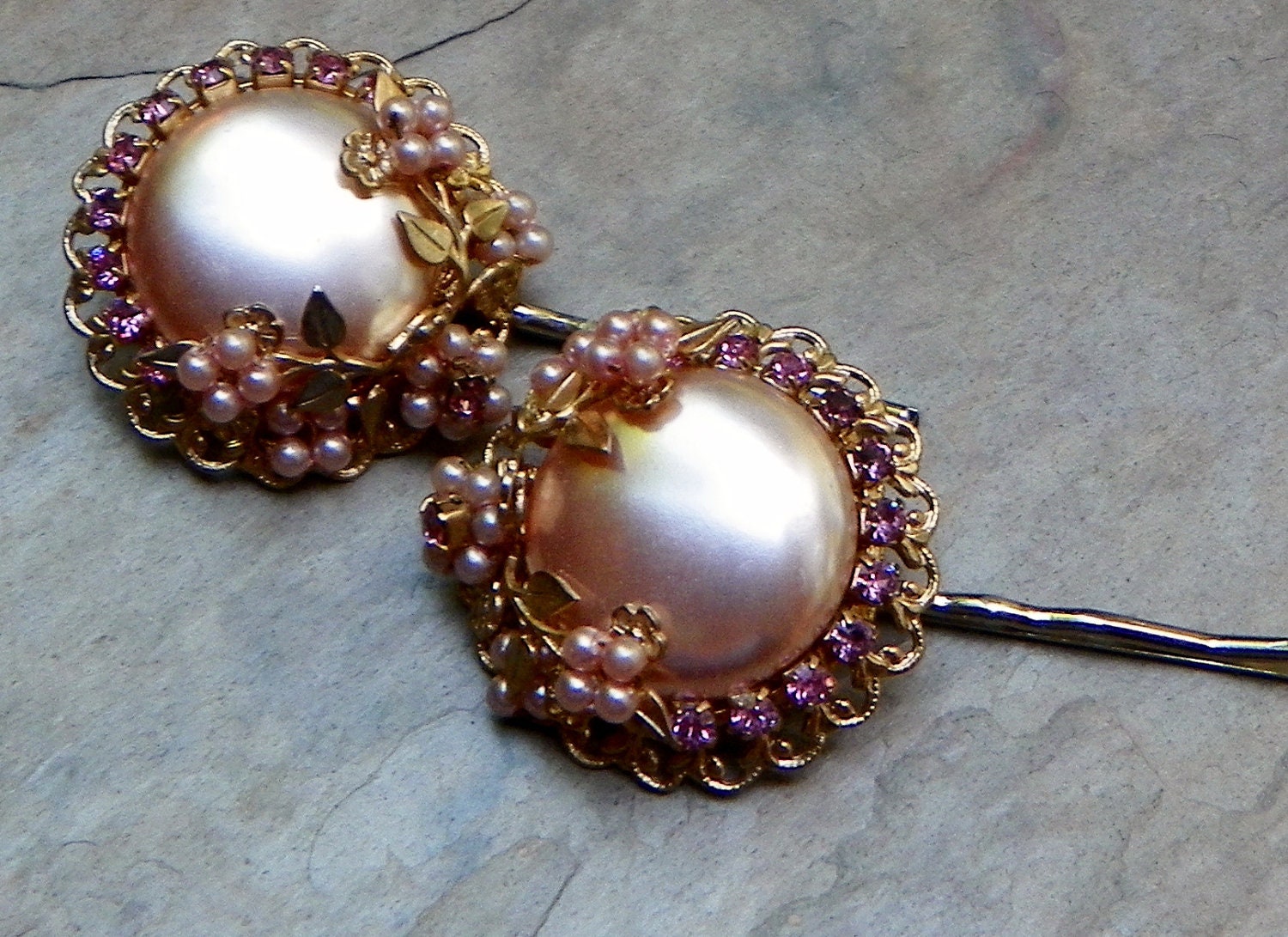 Decorative Vintage Easter Pink Blossom Bobby Pins