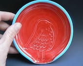 Little bird, retro red and turquoise spoon rest with custom options, soap dish OOK, Ready to Ship