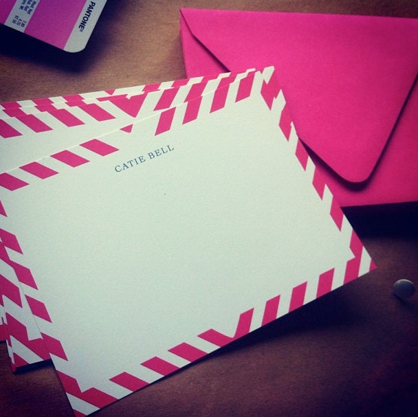 Hot Pink Candy Stripe Custom Stationery