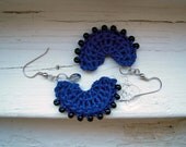 Cobalt Blue with Black - Beaded Dangle Earrings