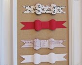 Paper Bows Set of 4 Christmas themed (red, sheet music, white, holly) gift wrap, tags, ornaments, present toppers