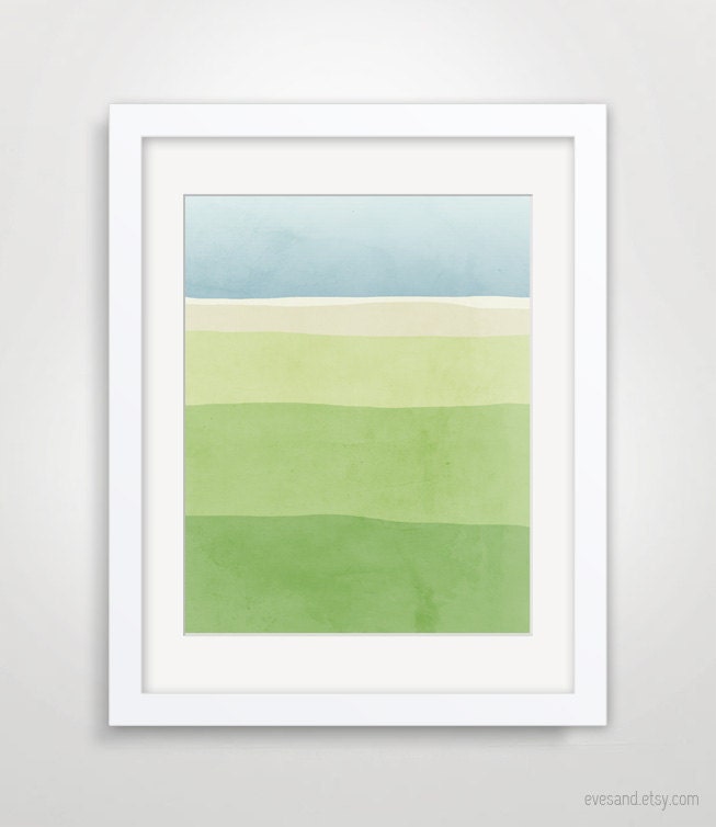 Minimalist Poster, Abstract Art Print, Modern Wall Art, Abstract Landscape - Green and Blue Grey