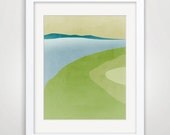 Abstract Landscape Modern Art, Minimalist Print, Graphic Wall Art - Green and Blue