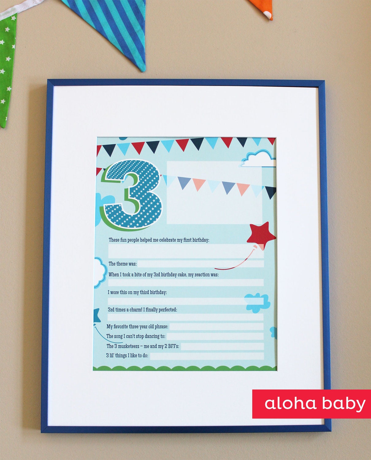 Boy's 3rd birthday fill-in print