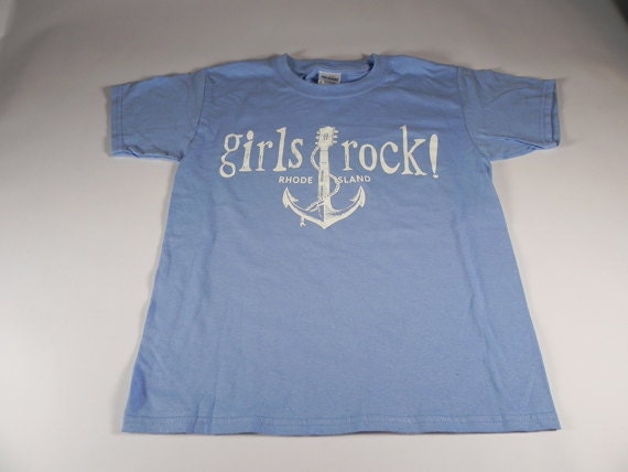 Girls Rock Rhode Island Light Blue with White Logo T-shirt - SZ L Youth