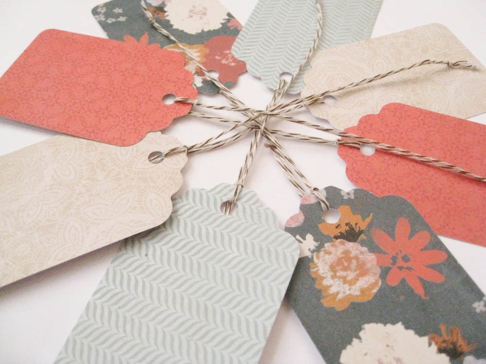 Holiday gift tags, hang tags - Set of 8 patterned gift tags
