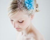 Wedding hair accessoiry, headpiece with turquoise- blue organza flower.